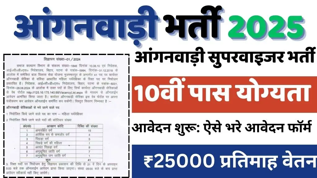 Anganwadi Supervisor Vacancy : आंगनवाड़ी में सुपरवाइजर के पदों पर निकली भर्ती, ₹25000 दिया जाएगा वेतन