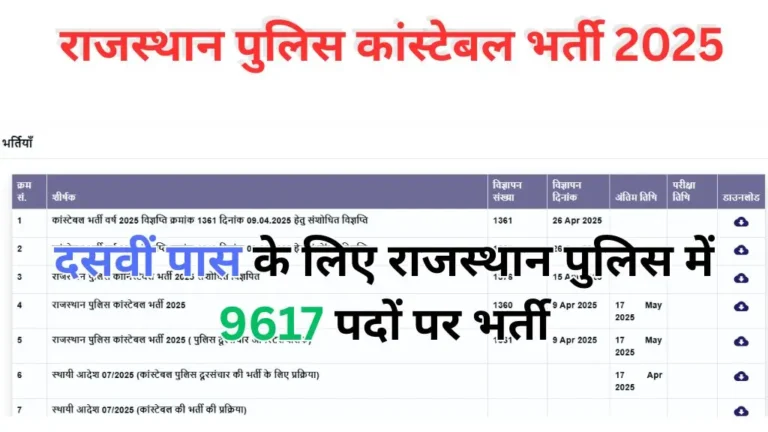 Rajasthan Police New Constable Vacancy : दसवीं पास के लिए राजस्थान पुलिस में 9617 पदों पर भर्ती