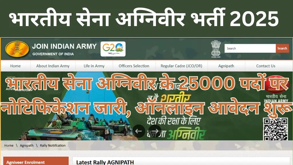 Indian Army Agniveer Vacancy : भारतीय सेना अग्निवीर के 25000 पदों पर नोटिफिकेशन जारी, ऑनलाइन आवेदन शुरू