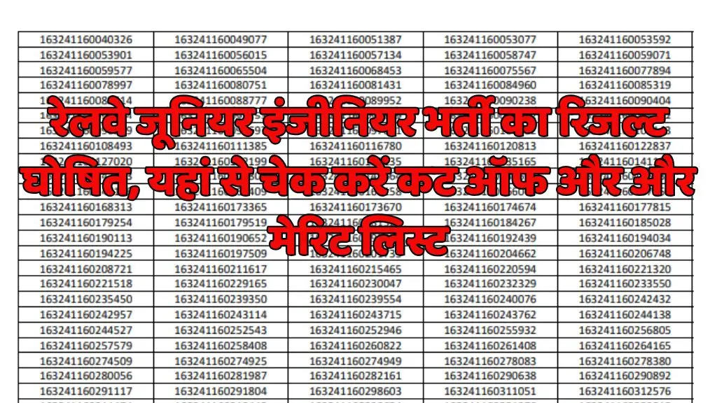 Railway JE Result Declared : रेलवे जूनियर इंजीनियर भर्ती का रिजल्ट घोषित, यहां से चेक करें कट ऑफ और और मेरिट लिस्ट